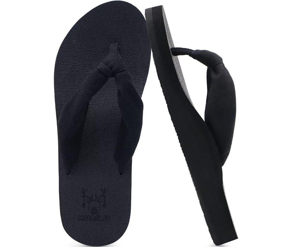 Flip Flops for Women Arch Support Summer Beach Sandals Black Size 8